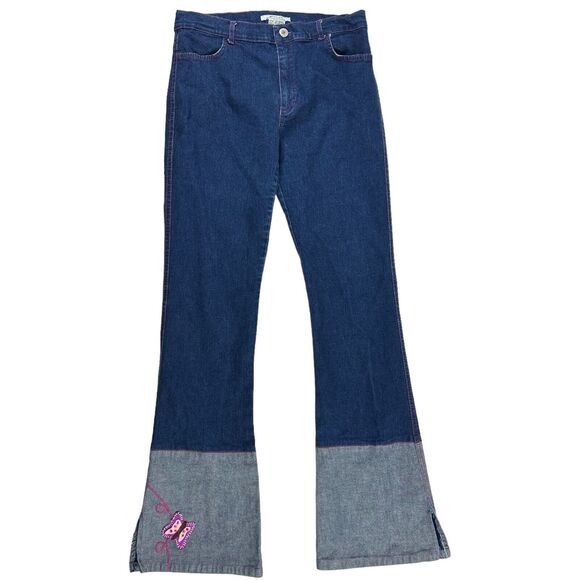 Zara Denim - Zara Trafaluc 2000 Y2K Flare Butterfly Pink Stitching Denim Jean Pants Womens 8